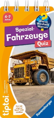 Buchcover und Innenansicht für das Buch: tiptoi® Wieso? Weshalb? Warum? Quiz - Spezialfahrzeuge