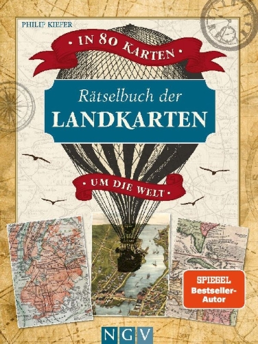 Buchcover und Innenansicht für das Buch: Rätselbuch der Landkarten. In 80 Karten um die Welt
