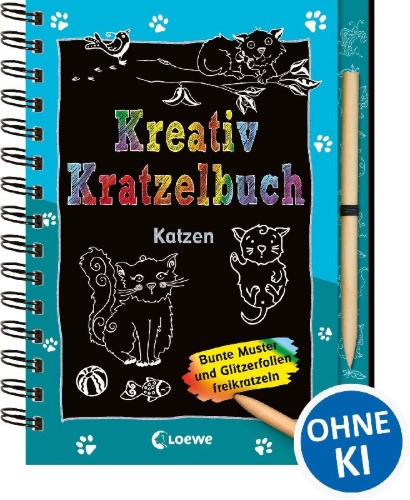 Buchcover und Innenansicht für das Buch: Kreativ-Kratzelbuch: Katzen