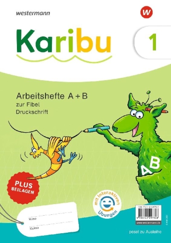 Buchcover und Innenansicht für das Buch: Karibu - Paket Arbeitshefte 1 (A+B) Druckschrift mit interaktiven Übungen zur Fibel Ausleihe plus Beilagen 1b