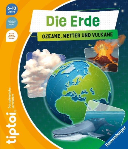 Buchcover und Innenansicht für das Buch: tiptoi® - Die Erde: Ozeane, Wetter und Vulkane