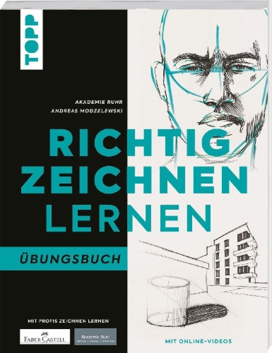 Buchcover und Innenansicht für das Buch: Richtig zeichnen lernen. Übungsbuch