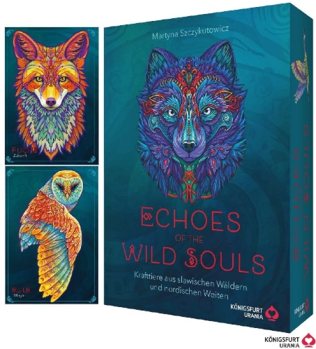 Buchcover und Innenansicht für das Buch: Echoes of the Wild Souls - Krafttiere aus den slawischen Wäldern und nordischen Weiten (Orakelkarten - Krafttierkarten)