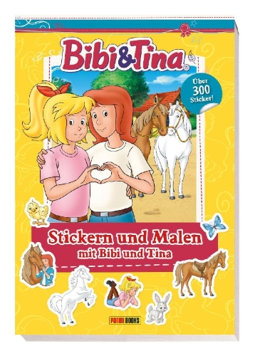 Buchcover und Innenansicht für das Buch: Bibi & Tina: Stickern und Malen mit Bibi und Tina