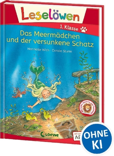 Buchcover und Innenansicht für das Buch: Leselöwen 1. Klasse - Das Meermädchen und der versunkene Schatz