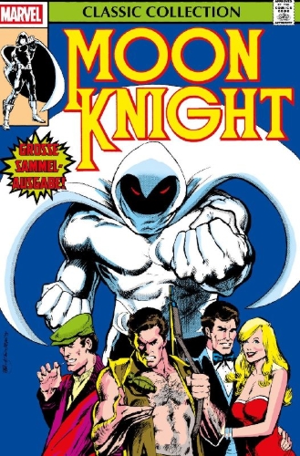 Buchcover und Innenansicht für das Buch: Werewolf by Night (1972) 32-33, Marvel Spotlight (1971) 28-29, Defenders (1972) 47-50, Spectacular Spider-Man (1976) 22-23, Marvel Two-In-One (1974) 52, Moon Knight (1980) 1-20, Marvel Team-Up Annual (1976) 4, Material aus Defenders (1972) 51, Hulk! Magazine (1978) 11-15, 17-18, 20, Marvel Preview (1975) 21, Amazing Spider-Man (1963) 220
