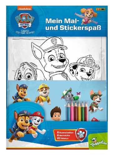 Buchcover und Innenansicht für das Buch: PAW Patrol: Mein Mal- und Stickerspaß