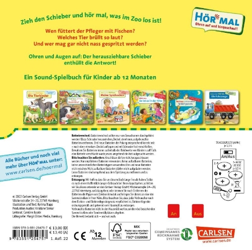 Buchcover und Innenansicht für das Buch: Mein erstes Hör mal (Soundbuch ab 1 Jahr): Im Zoo
