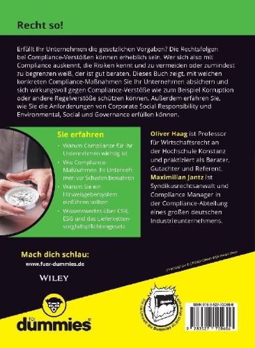 Buchcover und Innenansicht für das Buch: Compliance im Unternehmen für Dummies