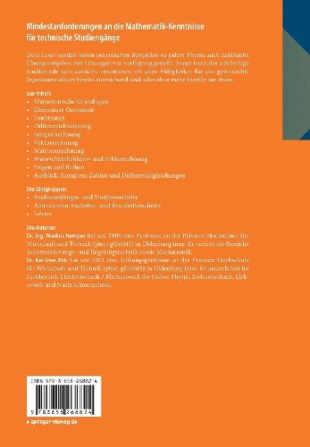 Buchcover und Innenansicht für das Buch: Mindestanforderungen an die Mathematik-Kenntnisse für technische Studiengänge