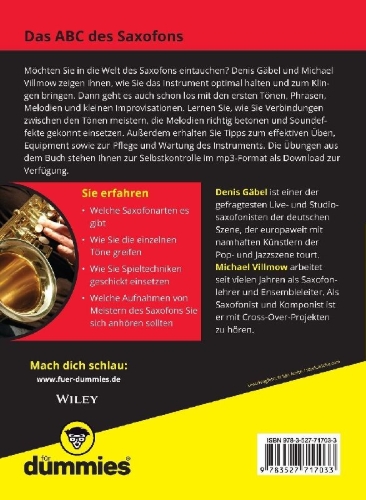 Buchcover und Innenansicht für das Buch: Saxofon für Dummies