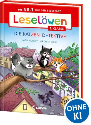 Buchcover und Innenansicht für das Buch: Leselöwen 1. Klasse - Die Katzen-Detektive (Großbuchstabenausgabe)