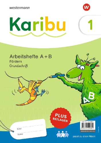 Buchcover und Innenansicht für das Buch: Karibu. Paket Arbeitshefte Fördern 1 (A+B) Grundschrift plus Beilagen