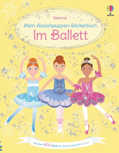 Buchcover und Innenansicht für das Buch: Mein Anziehpuppen-Stickerbuch: Im Ballett