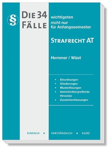 Buchcover und Innenansicht für das Buch: Die 34 wichtigsten Fälle Strafrecht AT