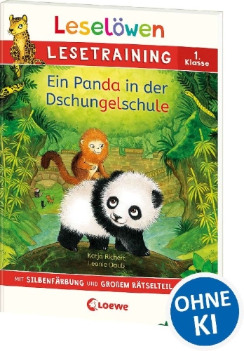 Buchcover und Innenansicht für das Buch: Leselöwen Lesetraining 1. Klasse - Ein Panda in der Dschungelschule