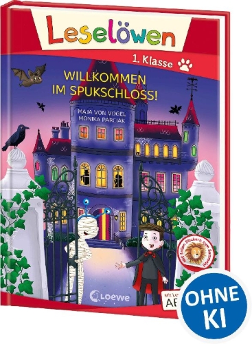 Buchcover und Innenansicht für das Buch: Leselöwen 1. Klasse - Willkommen im Spukschloss! (Großbuchstabenausgabe)