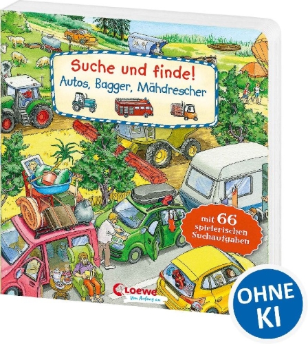 Buchcover und Innenansicht für das Buch: Suche und finde! - Autos, Bagger, Mähdrescher