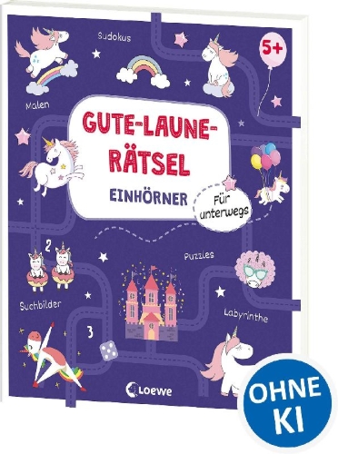 Buchcover und Innenansicht für das Buch: Mon cahier de jeux - Les licornes (OT)