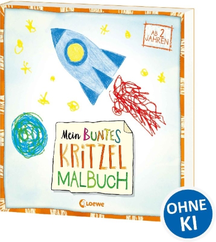 Buchcover und Innenansicht für das Buch: Mein buntes Kritzel-Malbuch (Rakete)