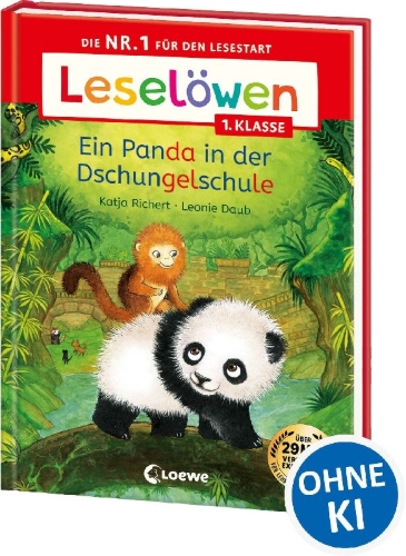 Buchcover und Innenansicht für das Buch: Leselöwen 1. Klasse - Ein Panda in der Dschungelschule