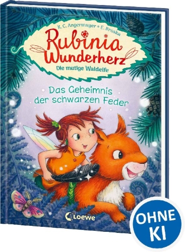 Buchcover und Innenansicht für das Buch: Rubinia Wunderherz, die mutige Waldelfe (Band 2) - Das Geheimnis der schwarzen Feder