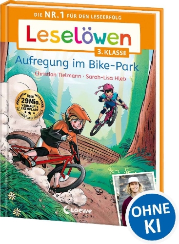 Buchcover und Innenansicht für das Buch: Leselöwen 3. Klasse - Aufregung im Bike-Park