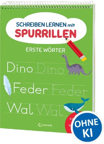 Buchcover und Innenansicht für das Buch: Schreiben lernen mit Spurrillen - Erste Wörter