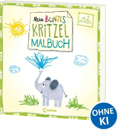 Buchcover und Innenansicht für das Buch: Mein buntes Kritzel-Malbuch (Elefant)