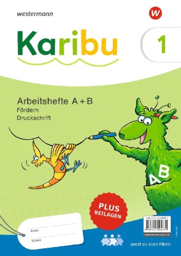Buchcover und Innenansicht für das Buch: Karibu. Paket Arbeitshefte Fördern 1 (A+B) Druckschrift  plus Beilagen 1a
