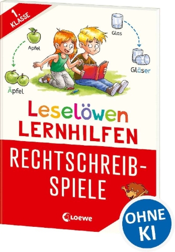 Buchcover und Innenansicht für das Buch: Leselöwen Lernhilfen - Rechtschreib-Spiele - 1. Klasse