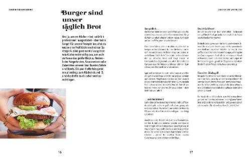 Buchcover und Innenansicht für das Buch: Goldstücke - Die Hans im Glück Burger, Bowls und Drinks