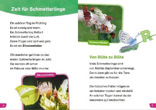 Buchcover und Innenansicht für das Buch: WAS IST WAS Erstes Lesen easy! Unsere Schmetterlinge