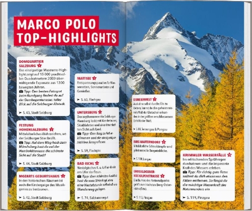 Buchcover und Innenansicht für das Buch: MARCO POLO Reiseführer Salzburg, Salzkammergut, Salzburger Land