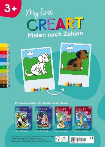 Buchcover und Innenansicht für das Buch: My first CreArt Malen nach Zahlen ab 3 - Tiere