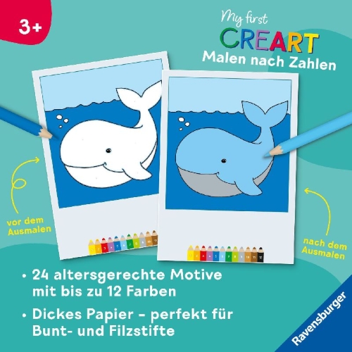 Buchcover und Innenansicht für das Buch: My first CreArt Malen nach Zahlen ab 3 - Tiere