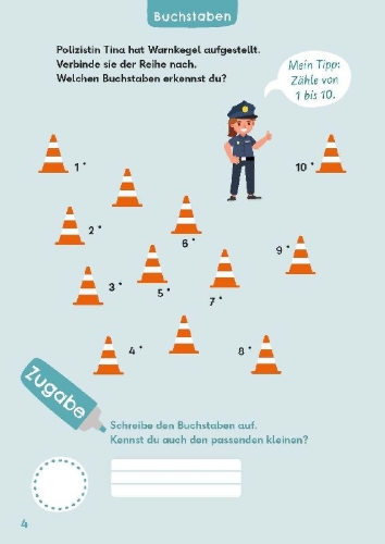 Buchcover und Innenansicht für das Buch: Leserätsel für mutige Kinder - Polizei und Feuerwehr -  Ab 6 Jahren