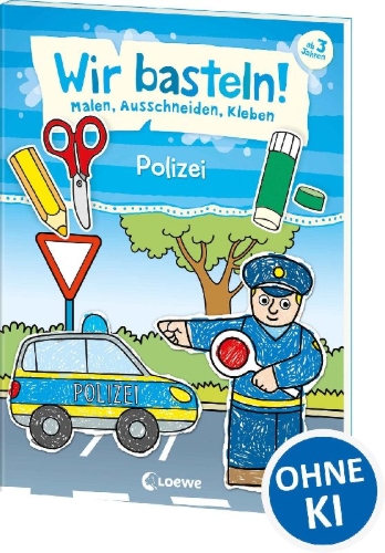 Buchcover und Innenansicht für das Buch: Wir basteln! - Malen, Ausschneiden, Kleben - Polizei