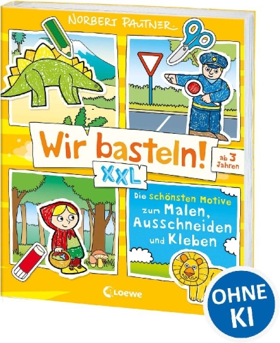 Buchcover und Innenansicht für das Buch: Wir basteln! XXL - Die schönsten Motive zum Malen, Ausschneiden und Kleben (gelb)