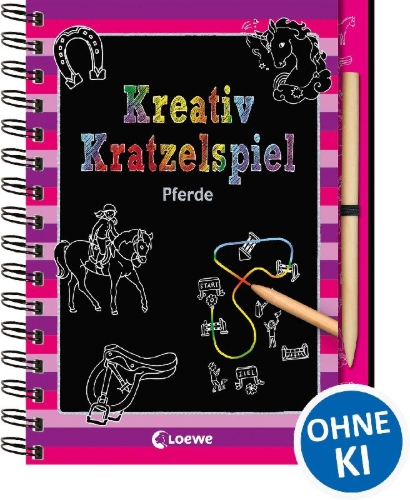 Buchcover und Innenansicht für das Buch: Kreativ-Kratzelspiel: Pferde