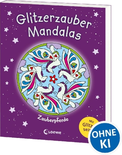 Buchcover und Innenansicht für das Buch: Glitzerzauber-Mandalas - Zauberpferde