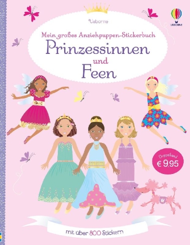 Buchcover und Innenansicht für das Buch: Mein großes Anziehpuppen-Stickerbuch: Prinzessinnen und Feen