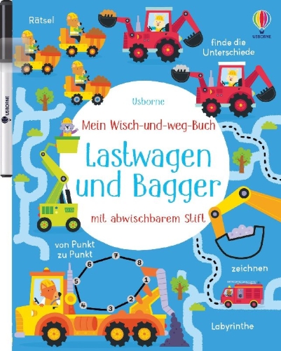 Buchcover und Innenansicht für das Buch: Mein Wisch-und-weg-Buch: Lastwagen und Bagger