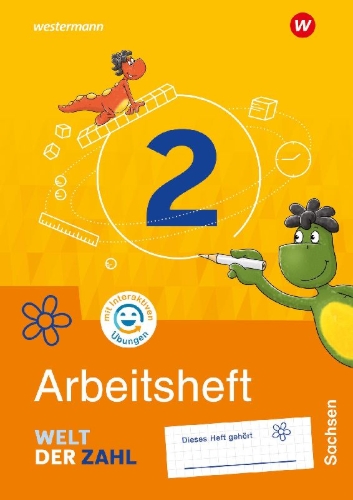 Buchcover und Innenansicht für das Buch: Welt der Zahl 2. Arbeitsheft mit interaktiven Übungen. Für Sachsen