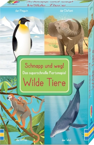 Buchcover und Innenansicht für das Buch: Schnapp und weg! Das superschnelle Kartenspiel: Wilde Tiere