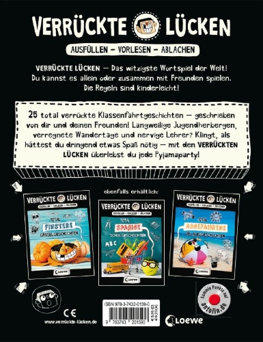 Buchcover und Innenansicht für das Buch: Verrückte Lücken - Total verrückte Klassenfahrtgeschichten