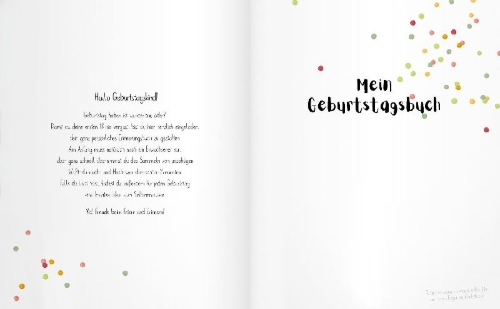 Buchcover und Innenansicht für das Buch: Hipp, hipp, hurra! MEIN GEBURTSTAGSBUCH