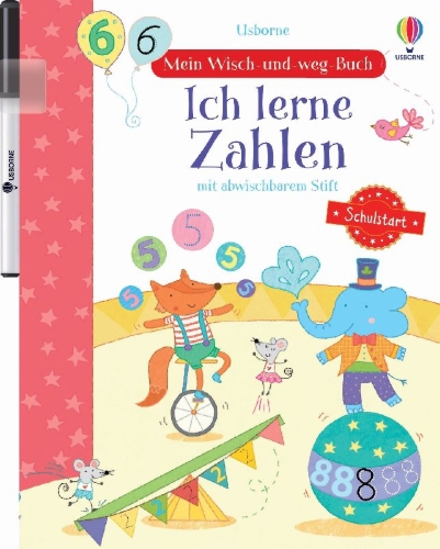 Buchcover und Innenansicht für das Buch: Mein Wisch-und-weg-Buch Schulstart: Ich lerne Zahlen