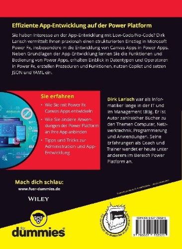 Buchcover und Innenansicht für das Buch: Microsoft Power Fx in Power Apps für Dummies