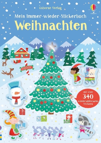 Buchcover und Innenansicht für das Buch: Mein Immer-wieder-Stickerbuch: Weihnachten